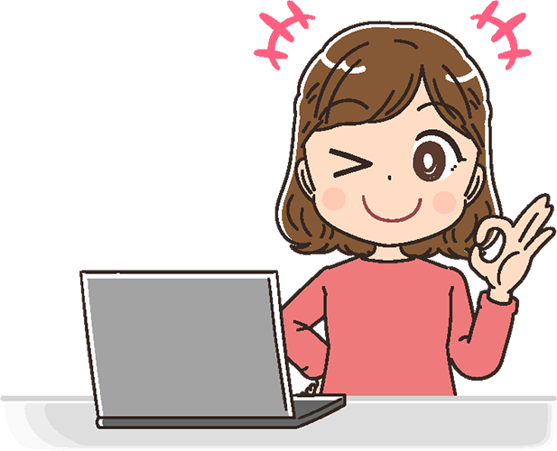 パソコンの前で笑顔でOKサインを出すチャットレディのイラスト