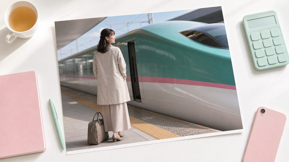 東北近県から仙台に向かう新幹線ホームの女性——チャットレディ出稼ぎアクセスのイメージ