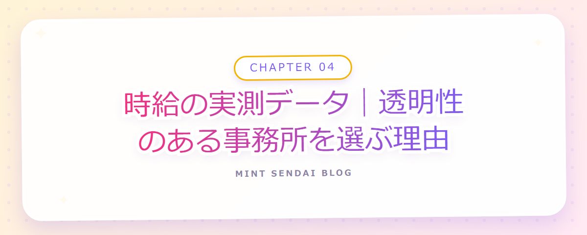 CHAPTER 04 時給の実測データ|透明性のある事務所を選ぶ理由(章見出しカード)