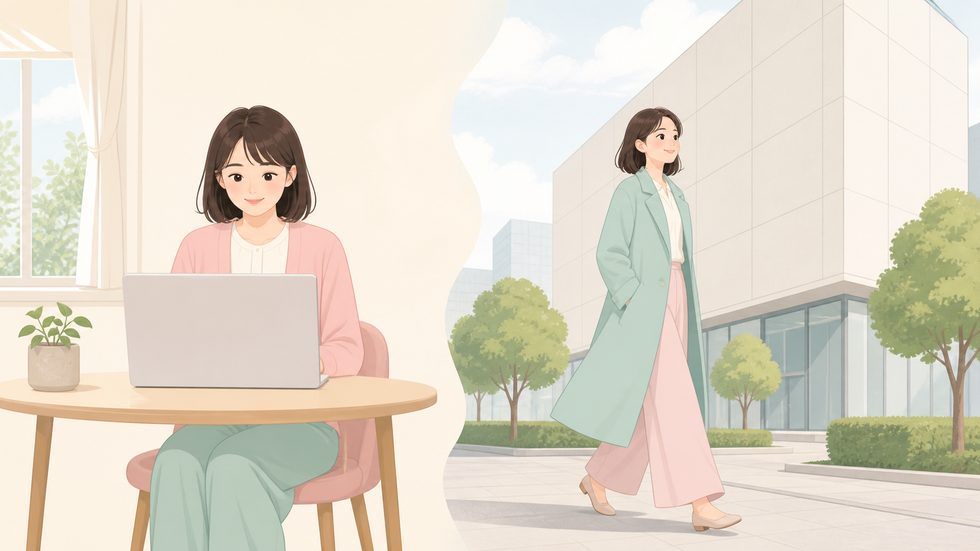 チャットレディの在宅勤務と通勤勤務の働き方を比較するイメージ
