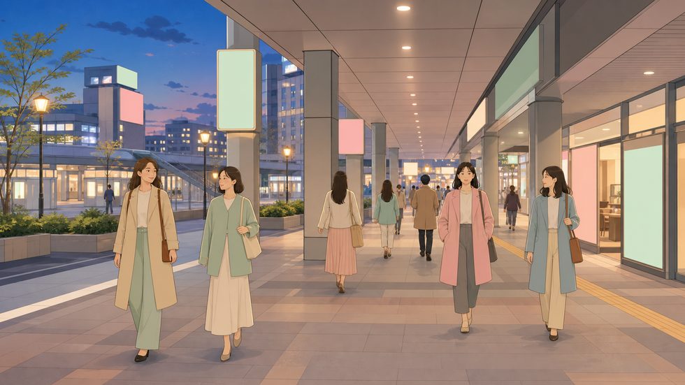 仙台駅北側・名掛丁自由通路付近の夕方の風景（チャットレディ事務所への通勤ルートとなる駅近エリア）