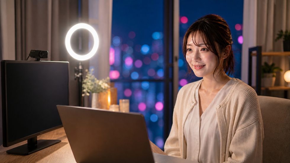 在宅チャットレディの配信環境セットアップ(リングライト・ウェブカメラ・清潔な背景)