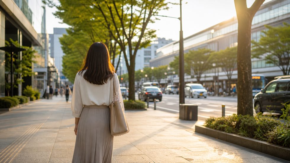 仙台駅近くを通勤する女性の後ろ姿(名掛丁周辺)