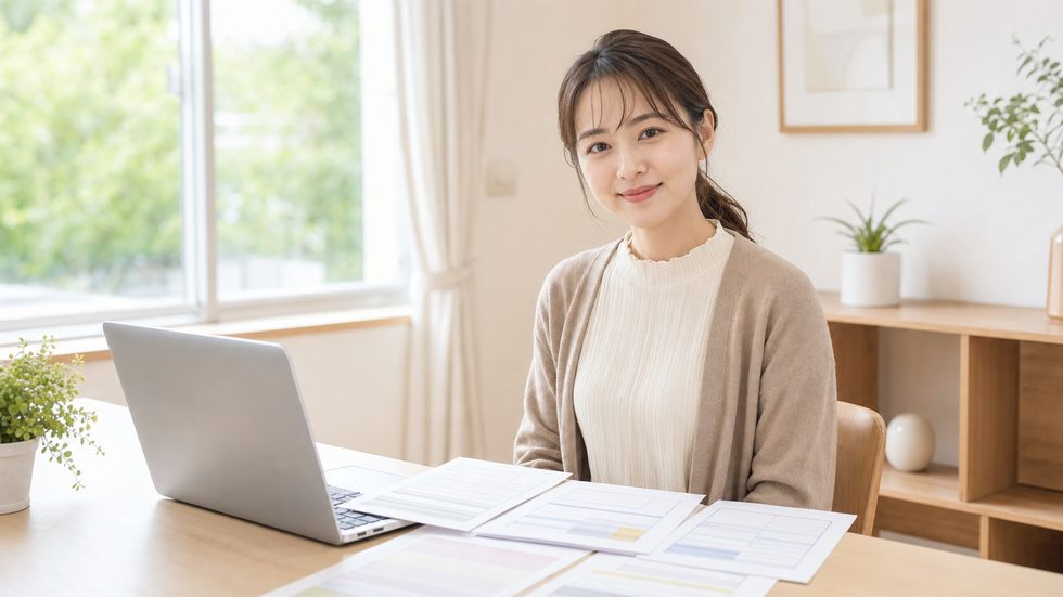 確定申告の書類とパソコン(チャットレディの税金手続きイメージ)
