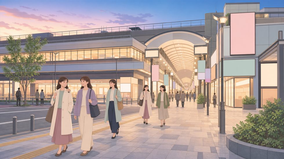 仙台駅前の夕方の通勤風景(名掛丁自由通路付近)