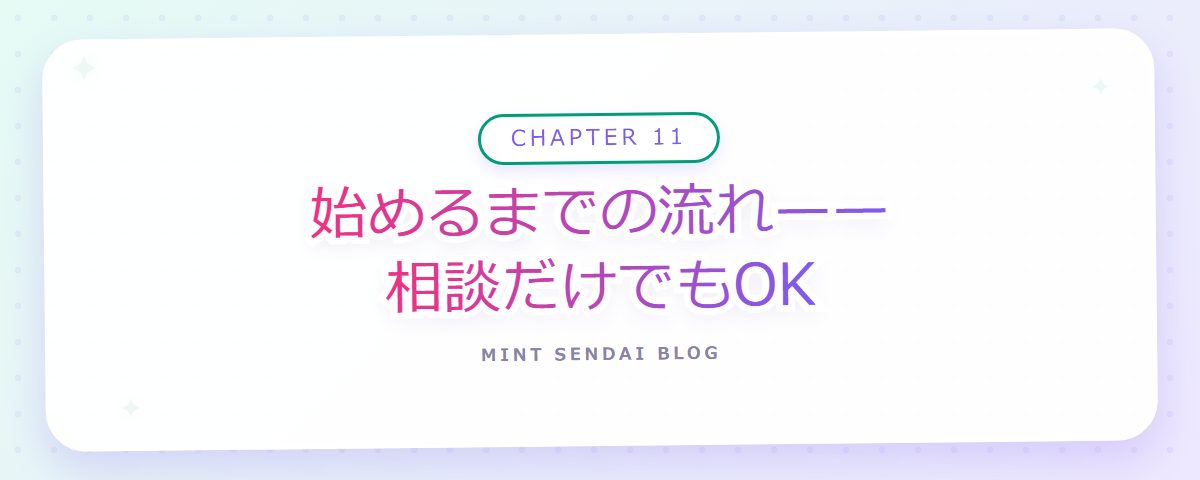 CHAPTER 11 始めるまでの流れ——相談だけでもOK（章見出しカード）