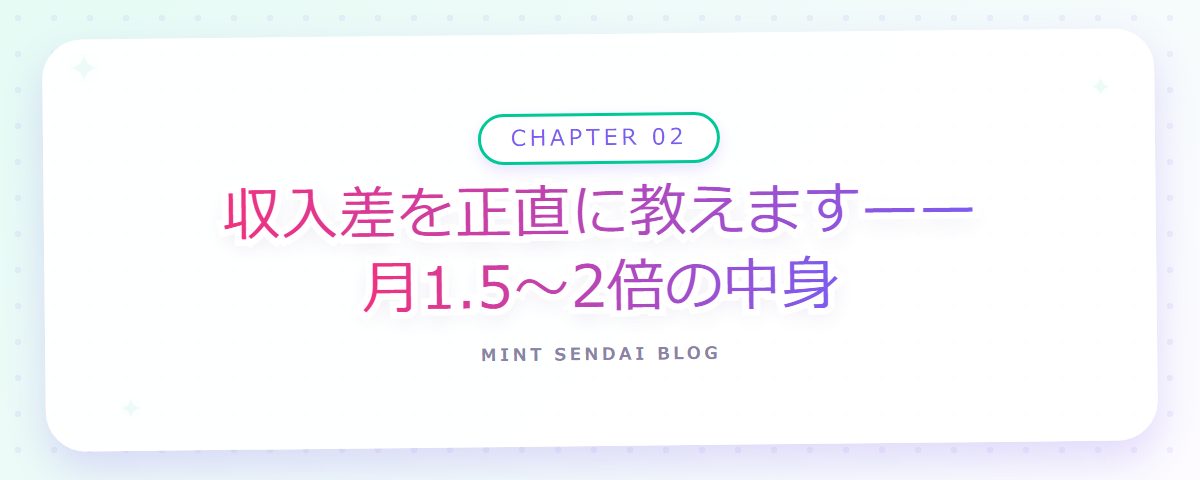 CHAPTER 02 収入差を正直に教えます——月1.5〜2倍の中身（章見出しカード）