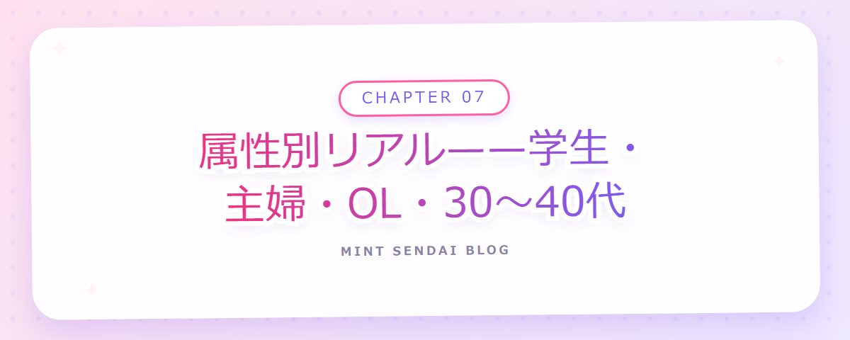 CHAPTER 07 属性別リアル——学生・主婦・OL・30〜40代（章見出しカード）