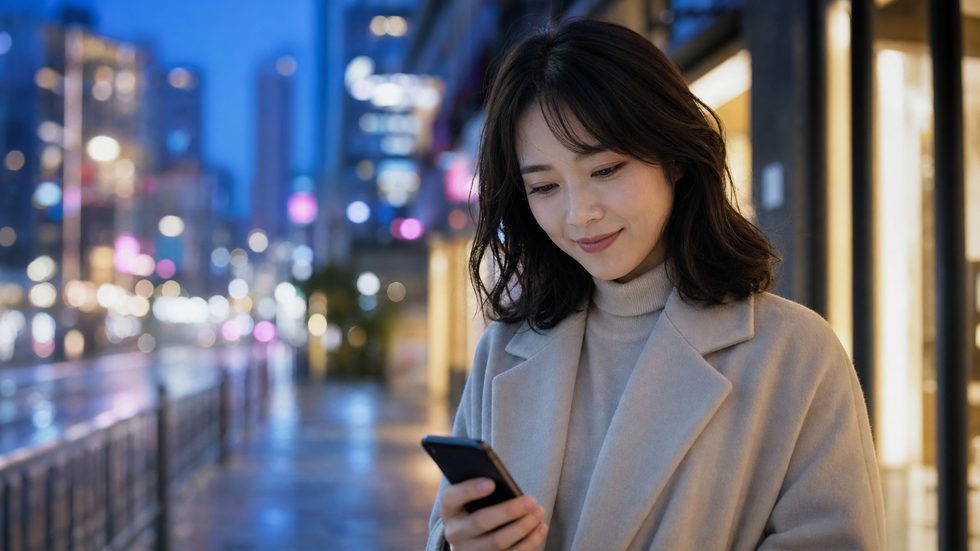 スマートフォンで問い合わせや予約をする女性のイメージ