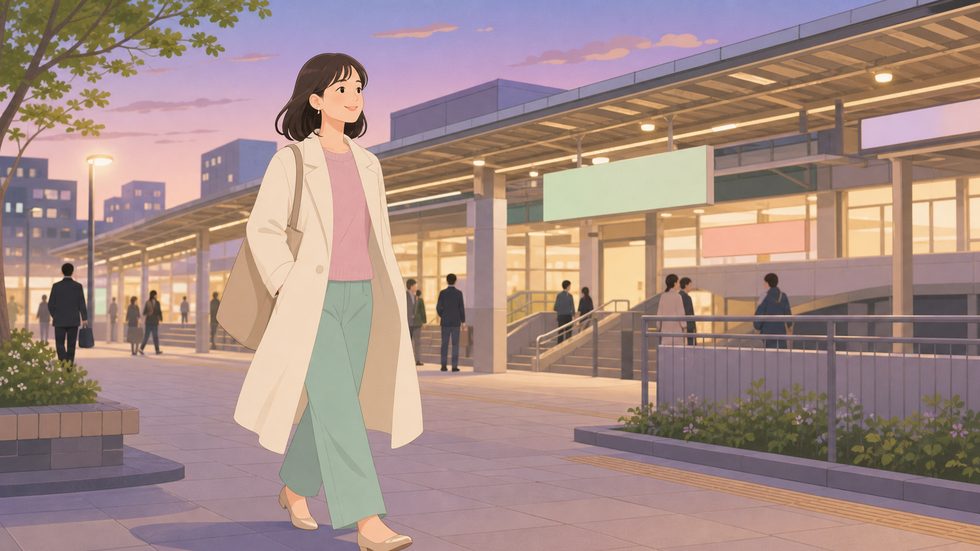 仙台駅から事務所へ向かう夕方の通勤イメージ