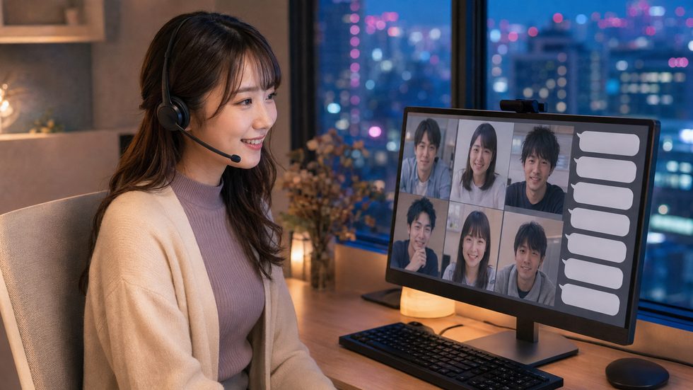パーティーチャットで複数のお客様と同時に会話する様子