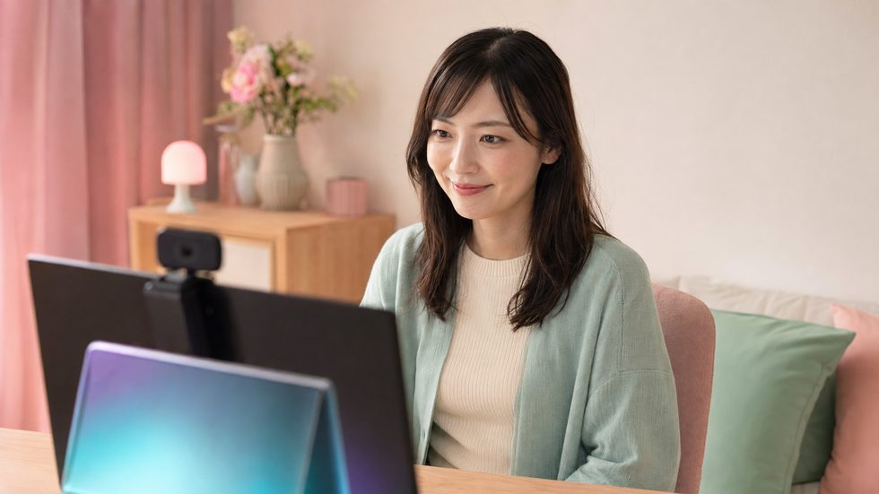 ノンアダルトチャットで服を着たまま配信する女性