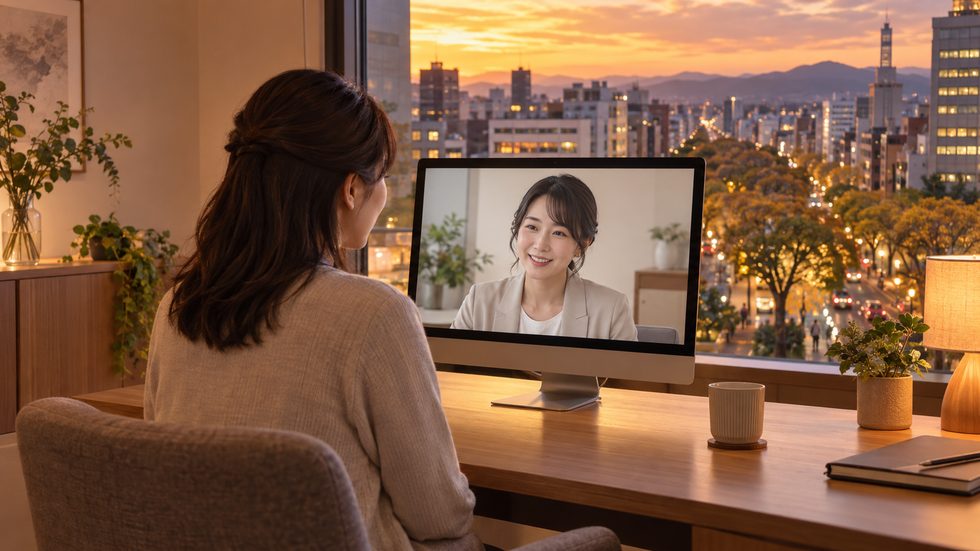 スタッフと画面越しに相談する様子(対面なし)