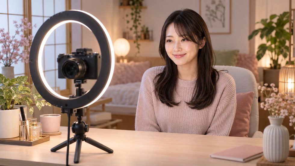 配信用のリングライトと機材のセットアップ