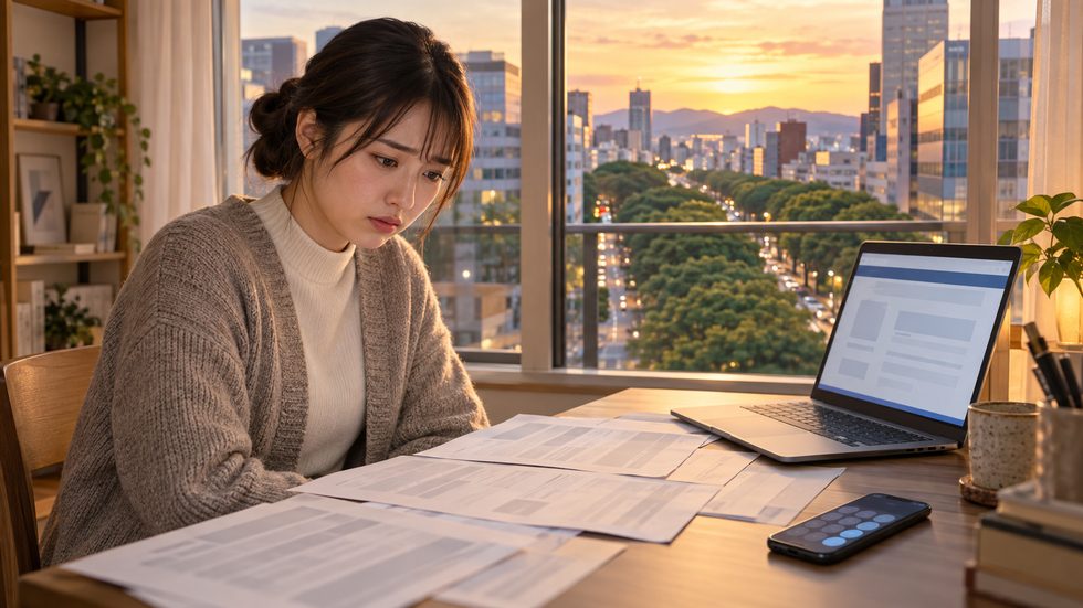 学生が自宅で税金について調べている様子(国税庁サイト・確定申告の書類)