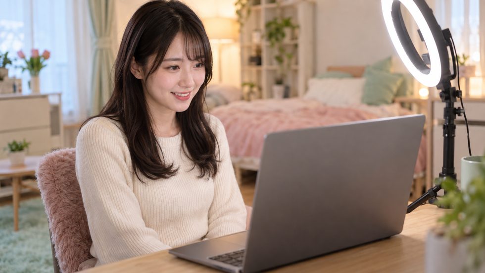 20代学生の在宅配信準備の様子(自宅の配信環境セットアップ)