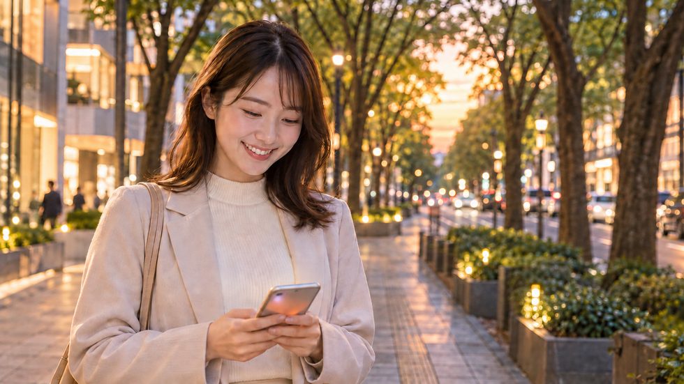 スマホで日払い振込を確認する女性(当日振込の報酬システム)