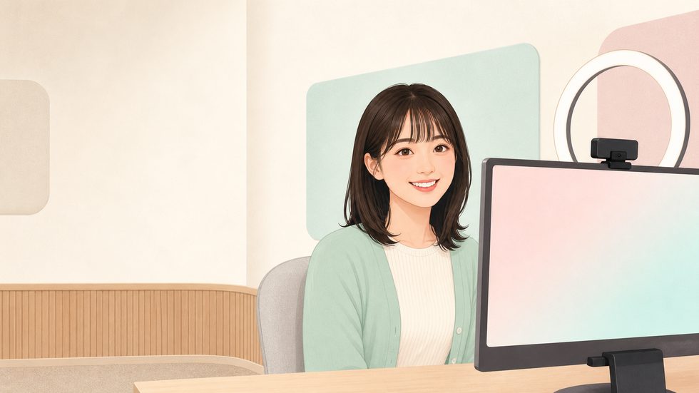 チャットレディの配信中の様子（個室・リングライト）