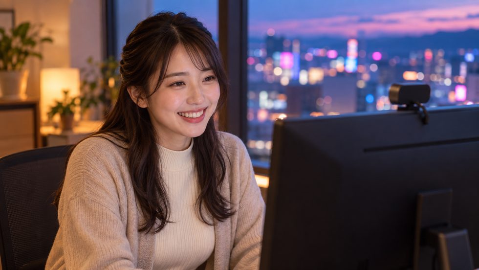 チャットレディの仕事に向いている人のイメージ(楽しそうに会話する女性)