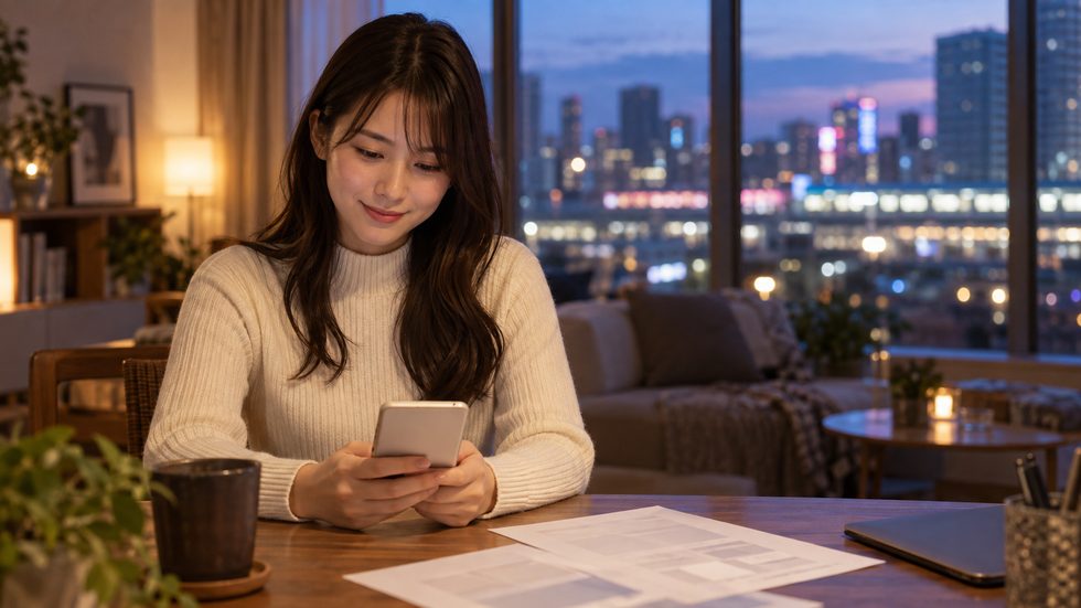 チャットレディの振込記録を確認する女性のイメージ(仙台)