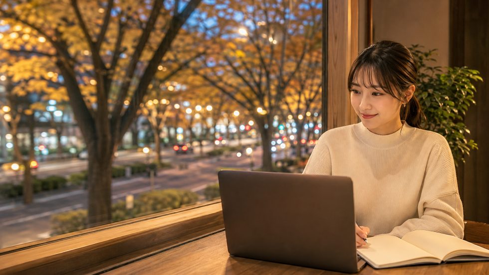 会話のポイントをメモに記録する女性の手元