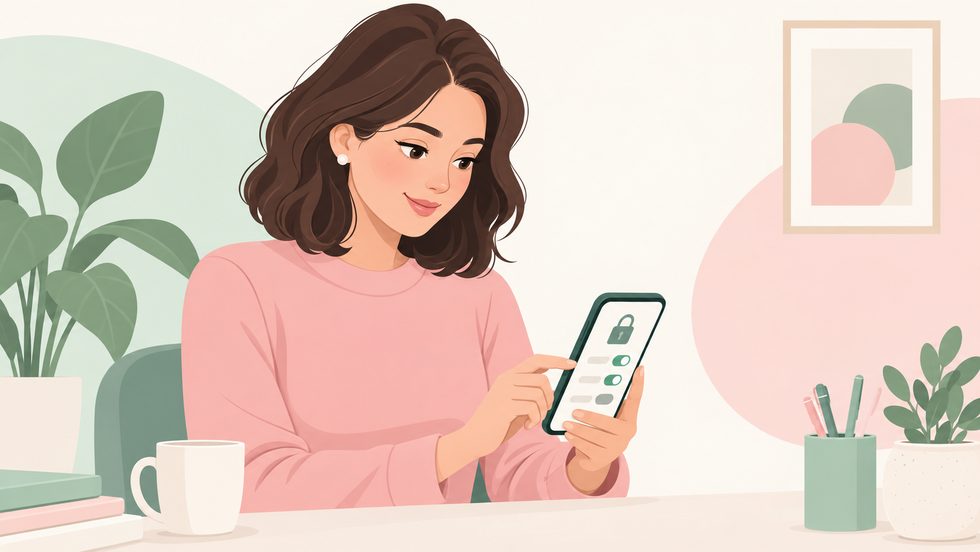 SNSのプライバシー設定を変更する女性の手元