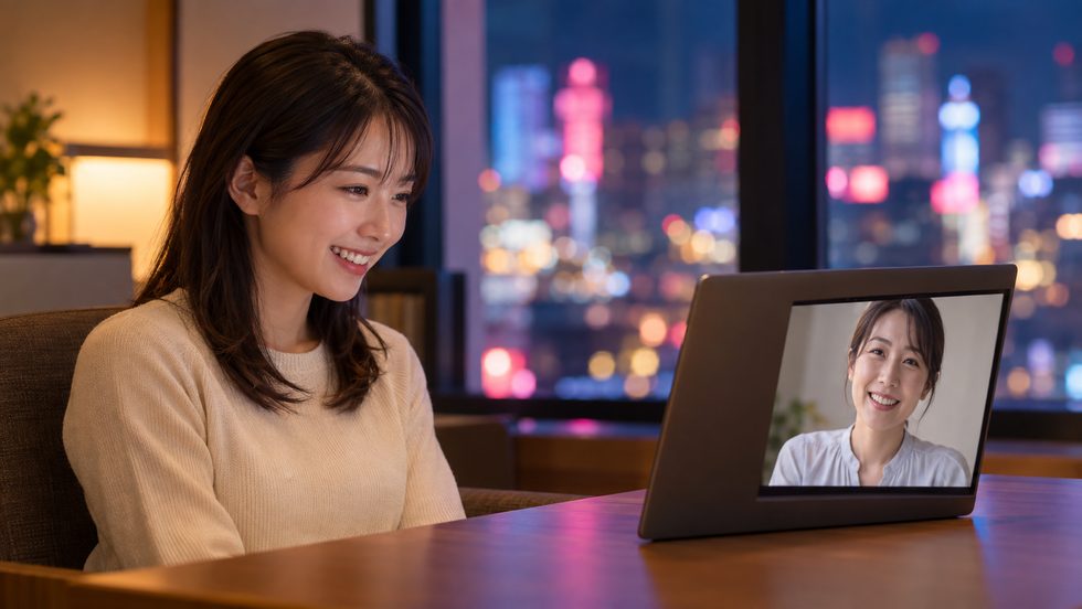 スタッフとオンライン相談中の女性(仙台の事務所・対面なし)