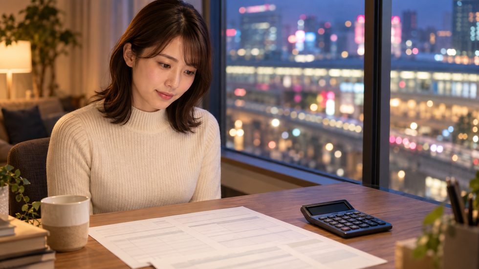 扶養・税金で家族に関わる可能性を考える女性(確定申告のイメージ)