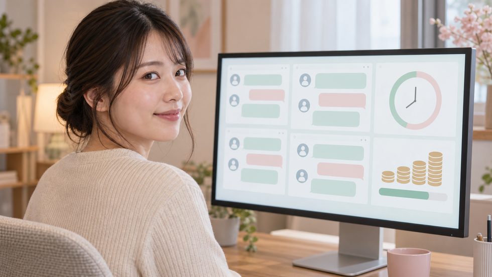 複数同時会話の画面イメージ（分単位のポイント制で報酬が増える仕組み）