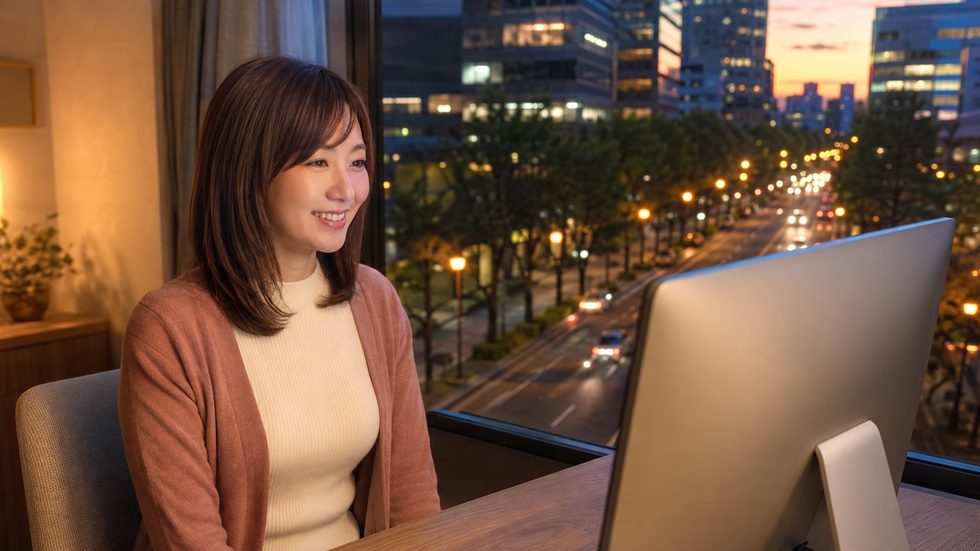 チャットレディの配信中の様子（ウィッグ着用・加工カメラで身バレ対策）