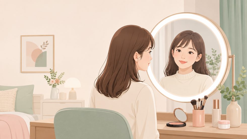 配信前のメイクと照明調整の様子（チャットレディの身バレ対策）
