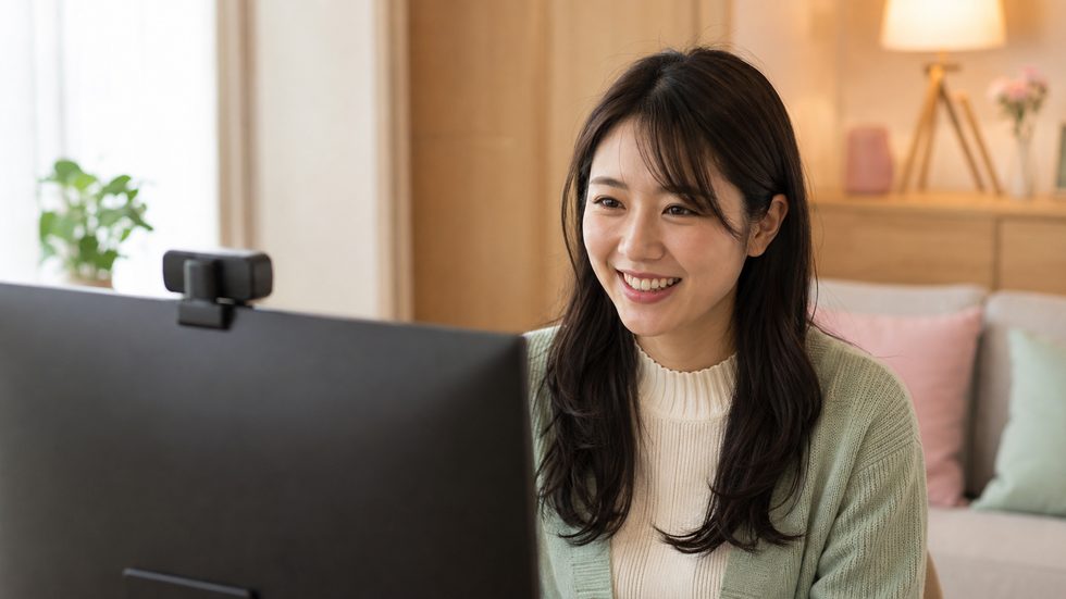 チャットレディの配信中の様子（仙台の個室で声バレ対策を意識して話す）