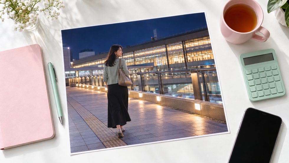 OL・会社員の仕事帰りの風景（仙台駅前・夜）