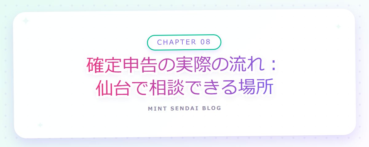 CHAPTER 08 確定申告の実際の流れ：仙台で相談できる場所（章見出しカード）
