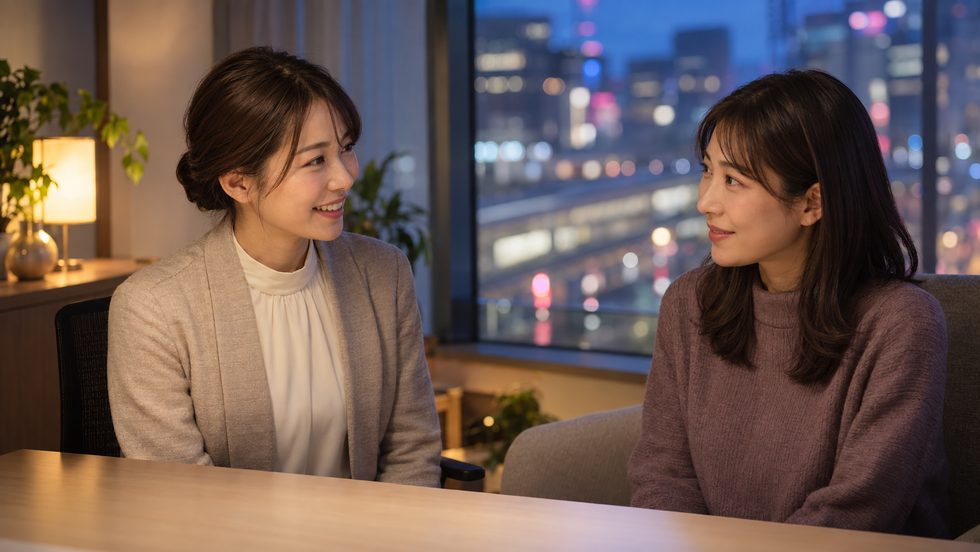 スタッフに相談する様子(名前変更の相談)