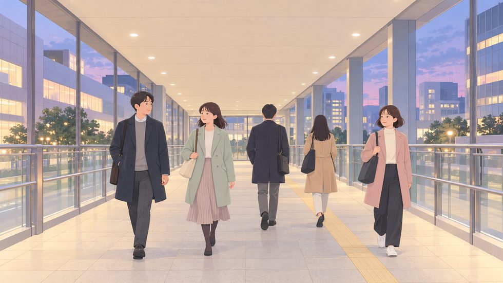 JR仙台駅北側・名掛丁自由通路の夕暮れ時の通勤風景