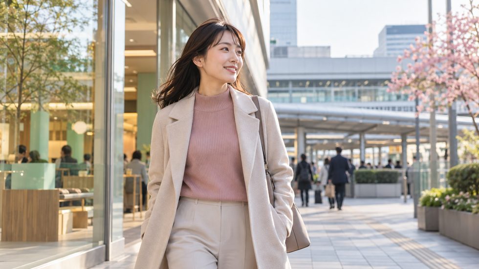 午後の仙台駅前を歩く若い女性（出勤前のイメージ）