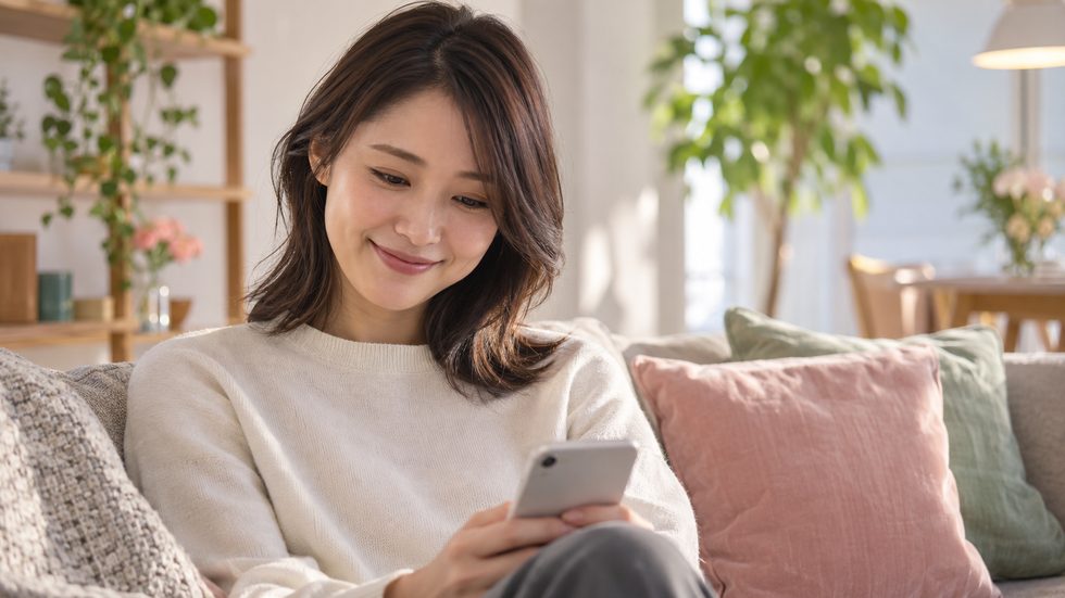 自宅でチャットレディの勤務スケジュールを確認する女性