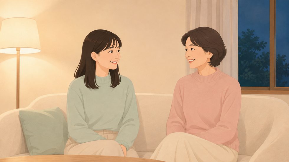 親との会話風景（実家暮らしでアルバイトの説明をする場面）