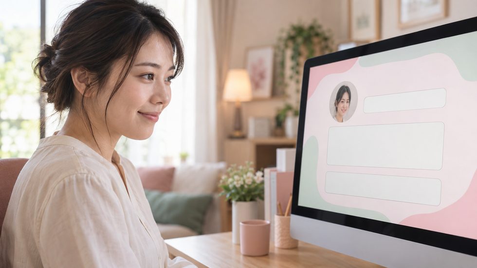チャットレディのプロフィール入力画面(名前・自己紹介・趣味の項目)