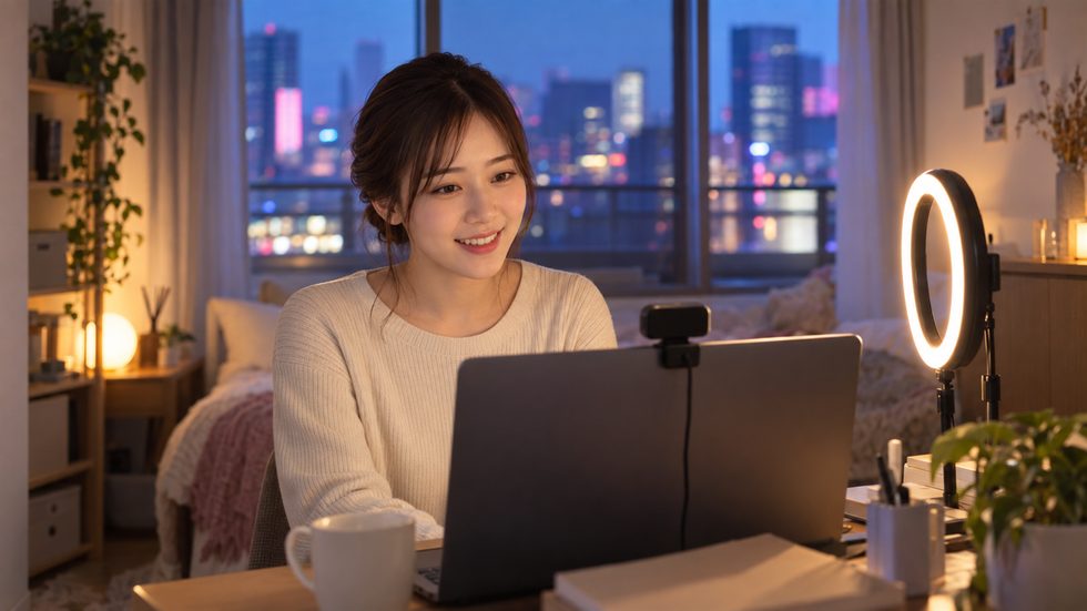 在宅でチャットレディの配信環境をセットアップする学生
