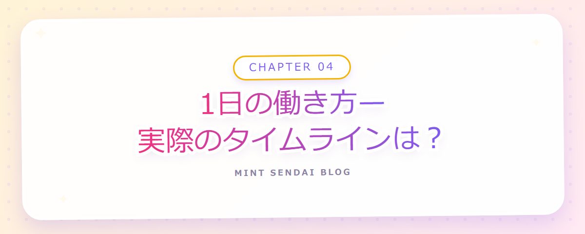 CHAPTER 04 1日の働き方—実際のタイムラインは？（章見出しカード）