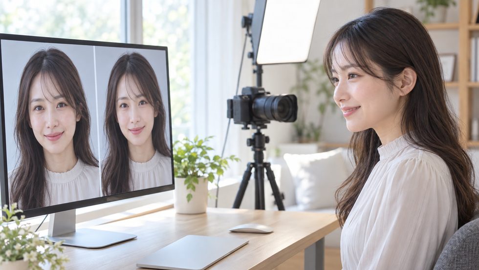 加工カメラの効果イメージ（別人レベルの加工・専門スタッフが設定）