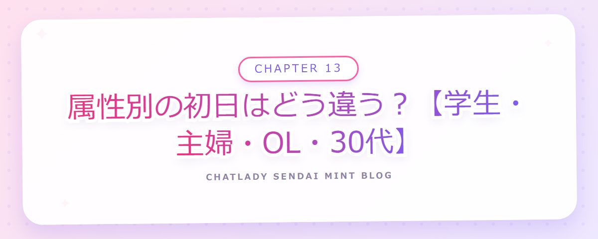CHAPTER 13 属性別の初日はどう違う？【学生・主婦・OL・30代】（章見出しカード）