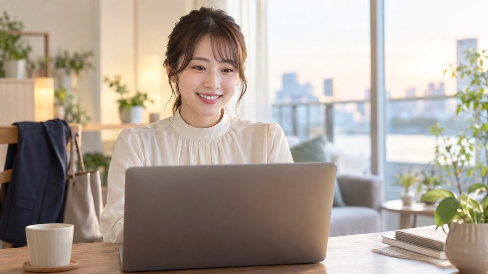 OLが仕事帰りに配信する様子（副業として夕方に稼働）