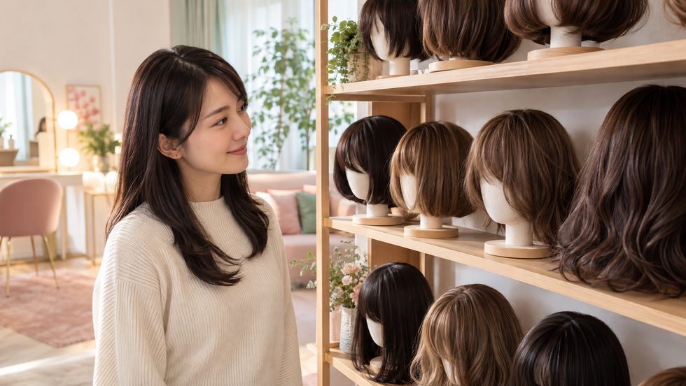 ウィッグの棚・無料レンタル（身バレ対策として借りられる）