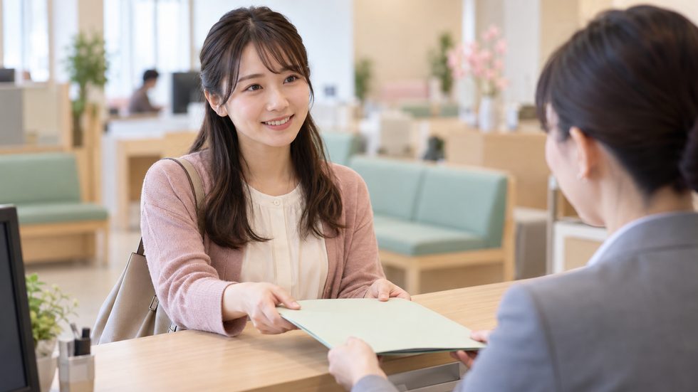 課税証明書を役所の窓口で受け取る様子（仙台市内）