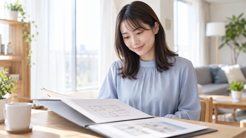 賃貸契約の書類を確認している女性（仙台）