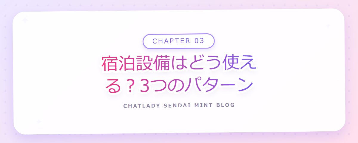 CHAPTER 03 宿泊設備はどう使える？3つのパターン（章見出しカード）