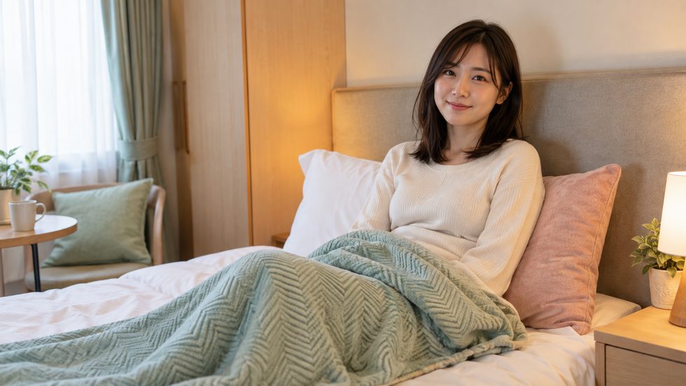 宿泊設備で休憩するチャットレディ